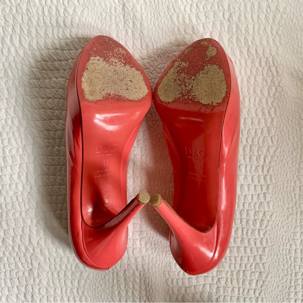 D&G Dolce and Gabbana Coral Leather  Peep Toe High Heels  38 - Picture 8 of 10